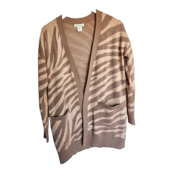 Cupcakes and Cashmere Long Zebra Print Cardigan Soft Long Sleeve Taupe Size S - Picture 1 of 3